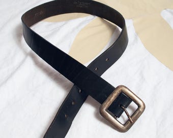 Vintage 90s Renouard Black Leather Belt - Y2K Grunge Accessory