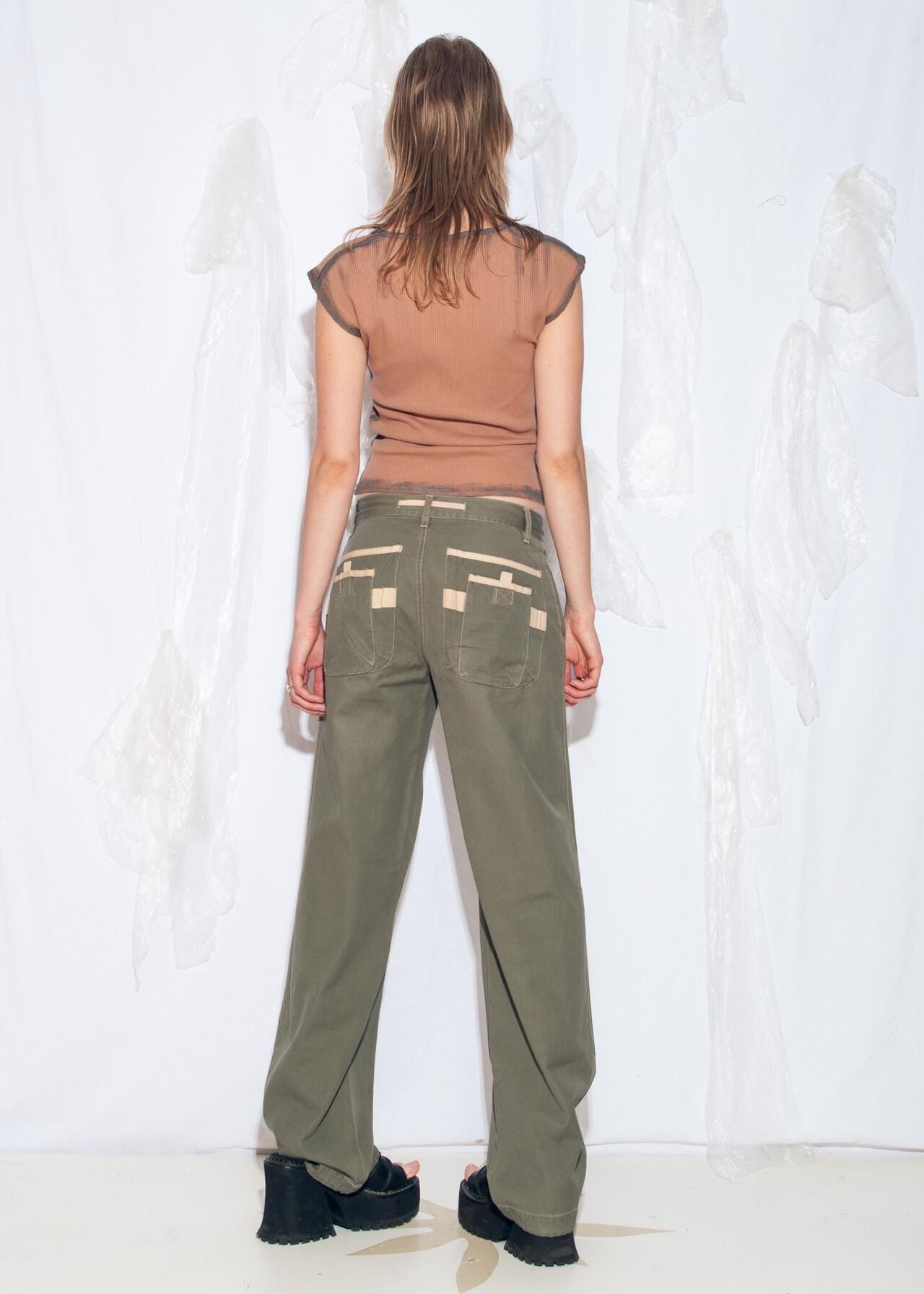 Vintage Y2K Cargo Pants in Khaki Green - 2000s Grunge Wide Leg