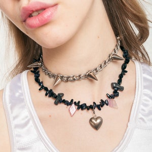 Reworked Nacklace Y2K Handmade Gemstone Heart Choker 2000s Rave Fairy Fairycore Repurposed Upcycled Jewelry Jewellery