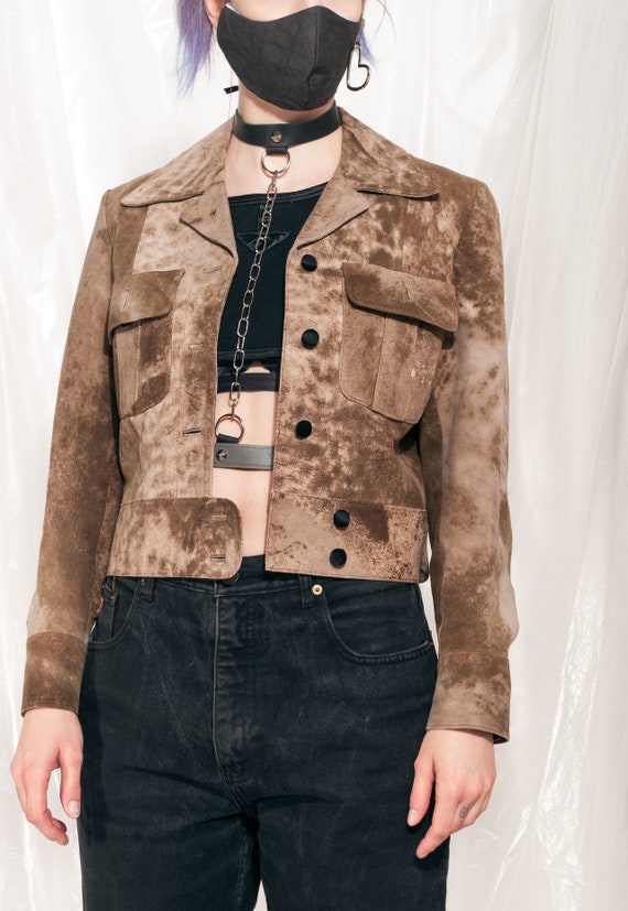 Vintage leather jacket 70s handmade suede crop bla