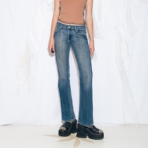 Jean évasé vintage Année 2000 en bleu délavé à la pierre - Pantalon en denim taille basse des années 2000 - Style tendance vintage Année 2000 - Taille S