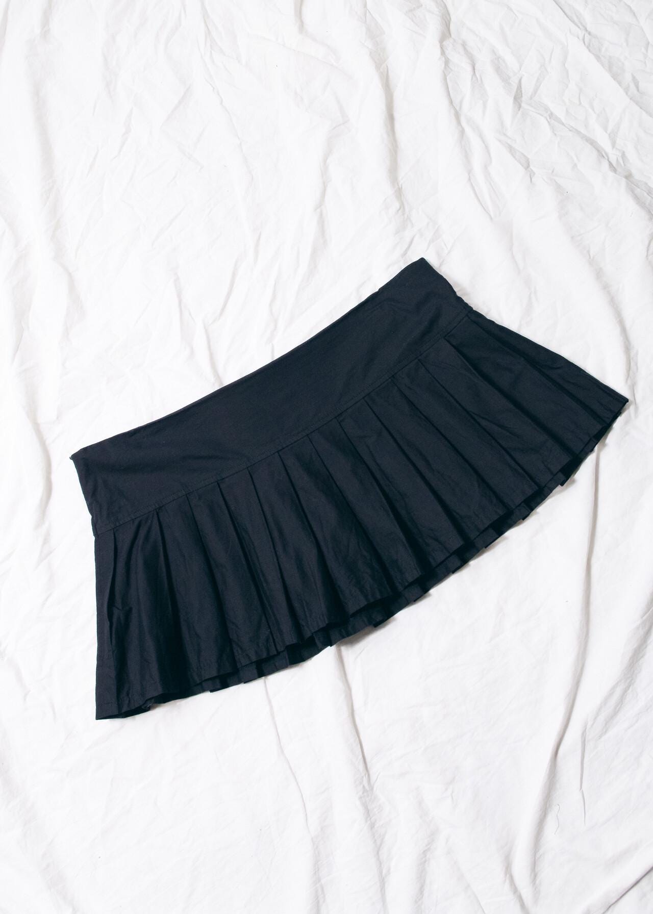 Vintage Y2K Pleated Micro Skirt in Black Cotton - 2000s Whimsigoth