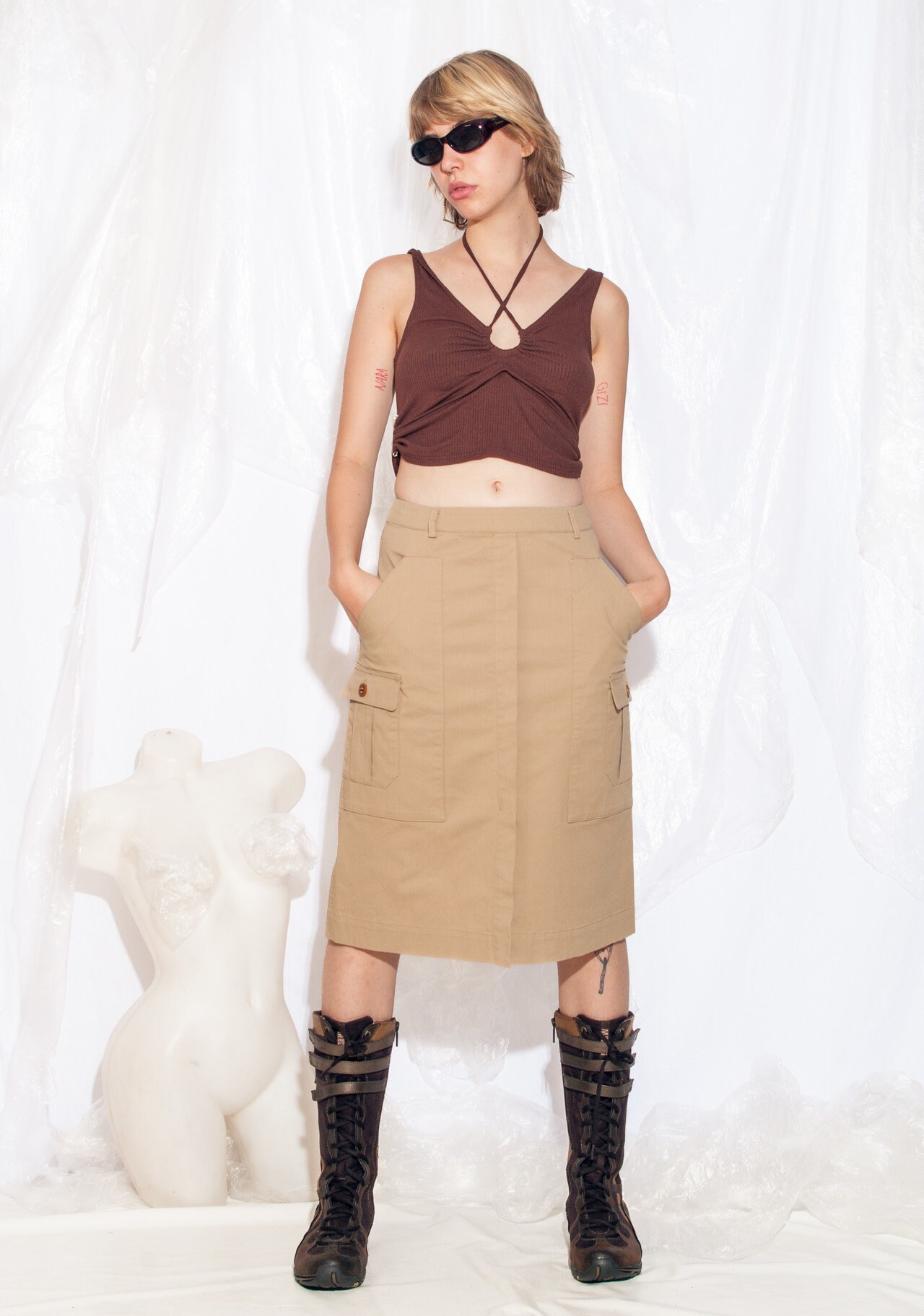 2000s Cargo Midi Skirt (XL)