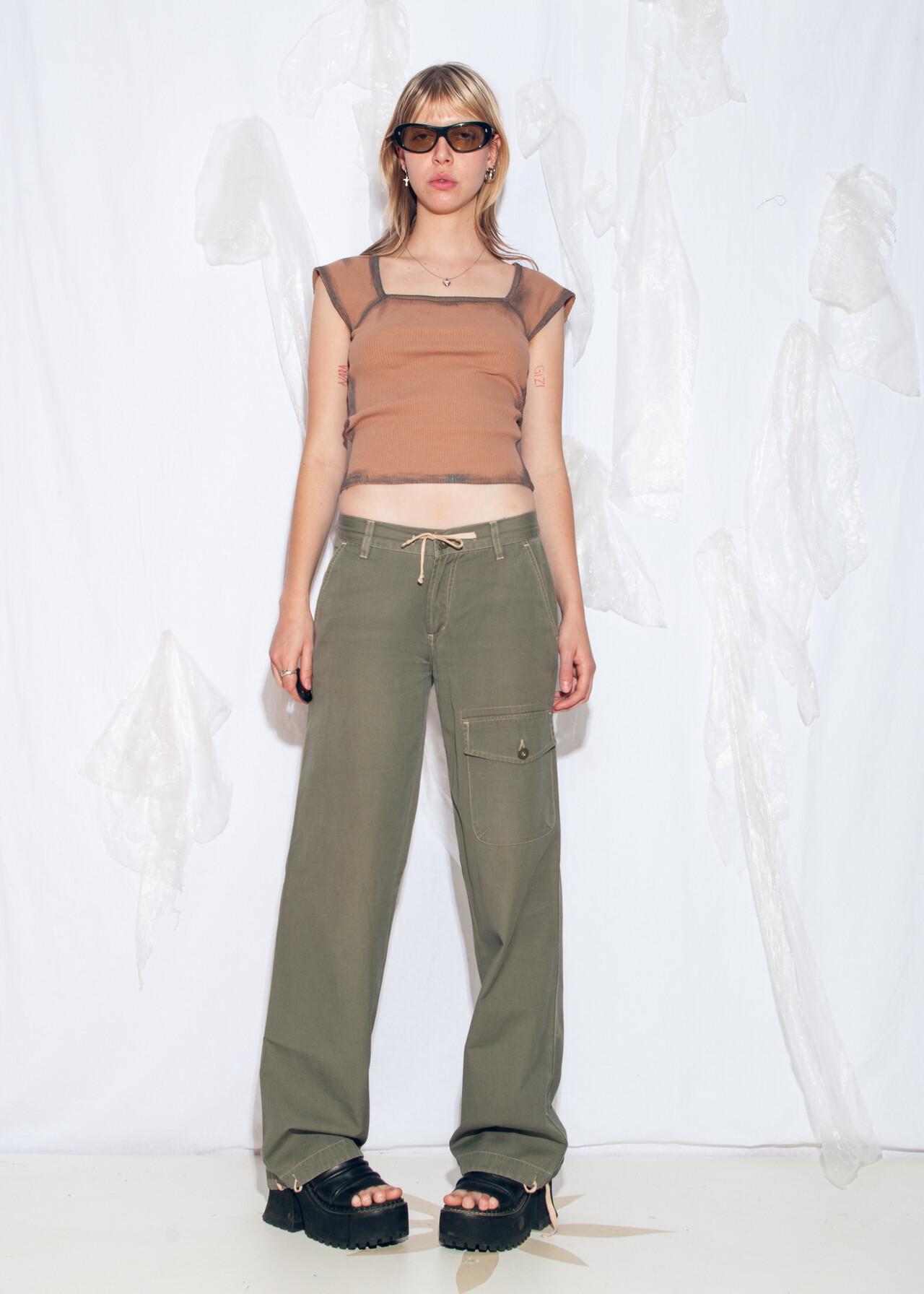 Vintage Y2K Cargo Pants in Khaki Green - 2000s Grunge Wide Leg