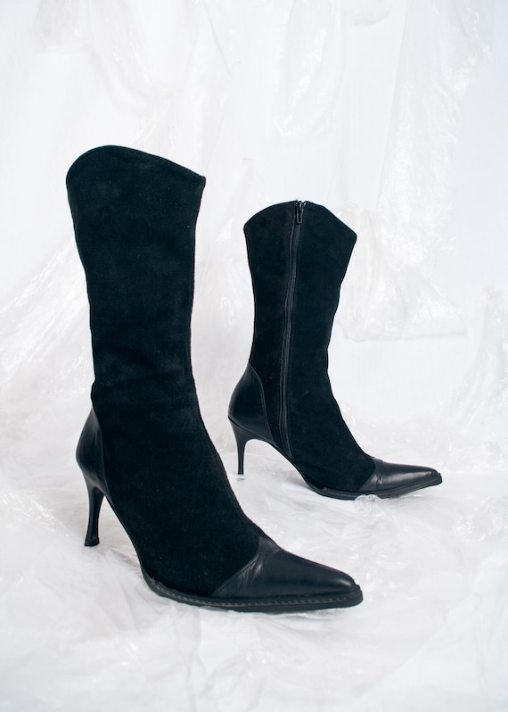 Vintage Y2K Cobbler Boots in Black Leather - 2000s Pointed Toe