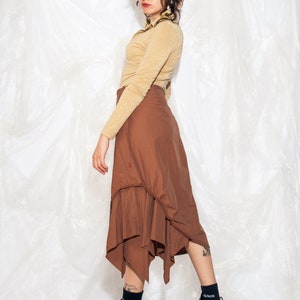 Vintage Y2K Cargo Skirt in Brown Cotton 2000s Gorpcore Pocket Utility Skirt Fairycore Grunge Middle Rise Midi Skirt Large image 4