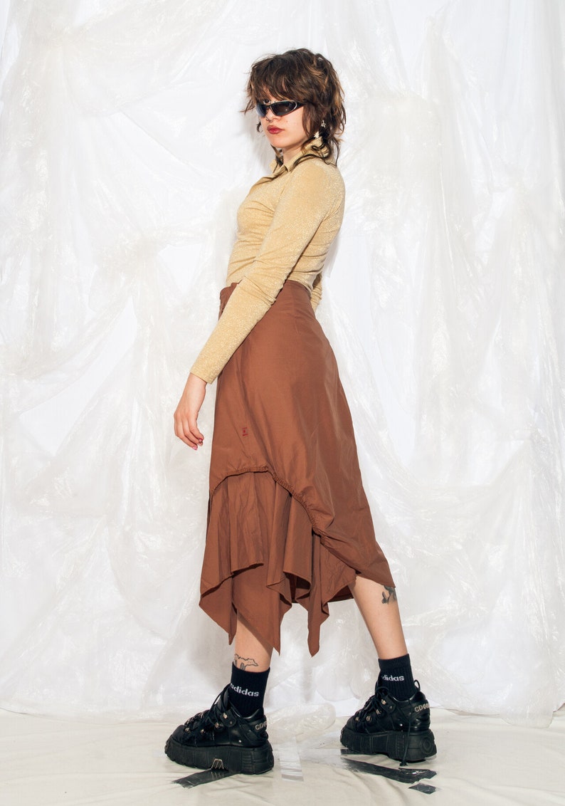 Vintage Y2K Cargo Skirt in Brown Cotton 2000s Gorpcore Pocket Utility Skirt Fairycore Grunge Middle Rise Midi Skirt Large image 4