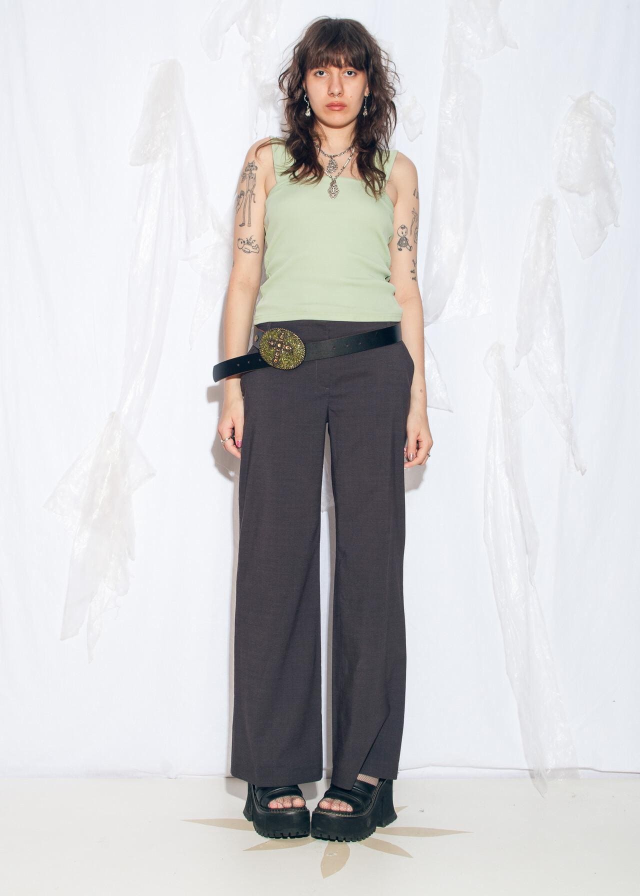 Vintage Y2K Wide-leg Trousers in Grey Plaid - 2000s Office Siren