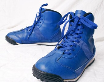 Vintage Y2K Leather Sneakers in Blue - 2000s Boxing Style Shoes