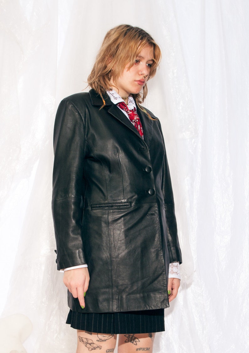 Veste en cuir vintage des années 90 - Manteau de style matriciel grunge Y2K en noir - Taille L image 5