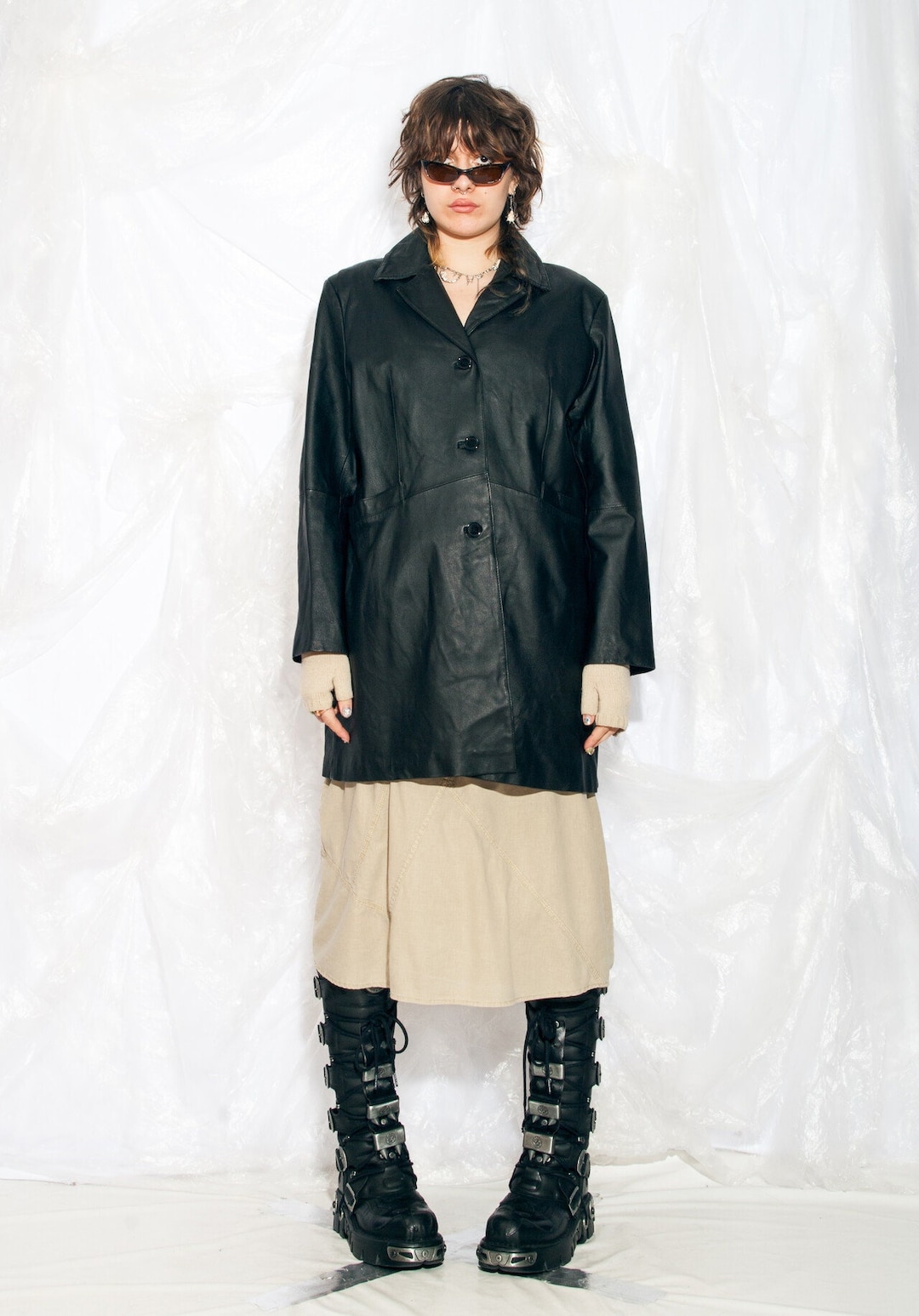 ジャケット・アウター 00s archive y2k velor gothic coat L Vintage 2000s Y2K Goth Punk Grunge Utility Black Jacket with