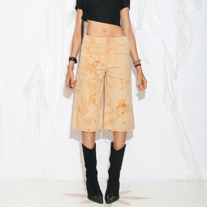 Reworked Vintage Y2K Wide-Leg Capri Jeans in Rust Dyed Beige - 2000s Natural Denim Pants - Size S