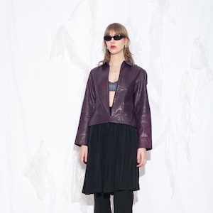 Vintage Y2K Real Leather Jacket in Purple - 2000s Racing Style Coat - Statement Outerwear - Size M