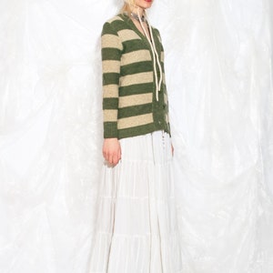 Vintage Y2K Knit Cardigan in Green Beige Vertically Striped 2000s Grungey Fairycore Grunge Sweater Small image 4