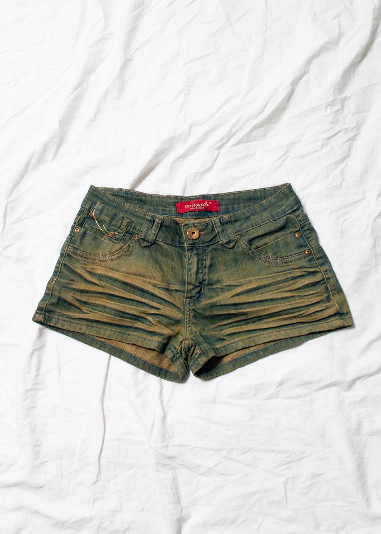 Reworked Vintage Y2K Denim Micro Shorts in Mud Wash Green - 2000s 