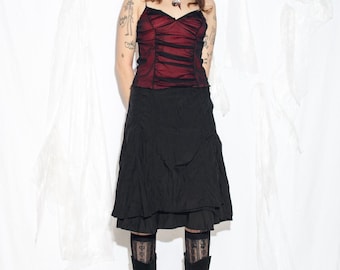 Vintage Y2K Midi Skirt in Black - 2000s Whimsigoth Low Rise Layered Skirt - Y2K Vintage Fashion - Size L