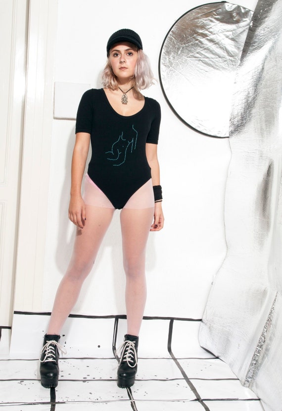 Reworked bodysuit 90s vintage feminist nude embroi