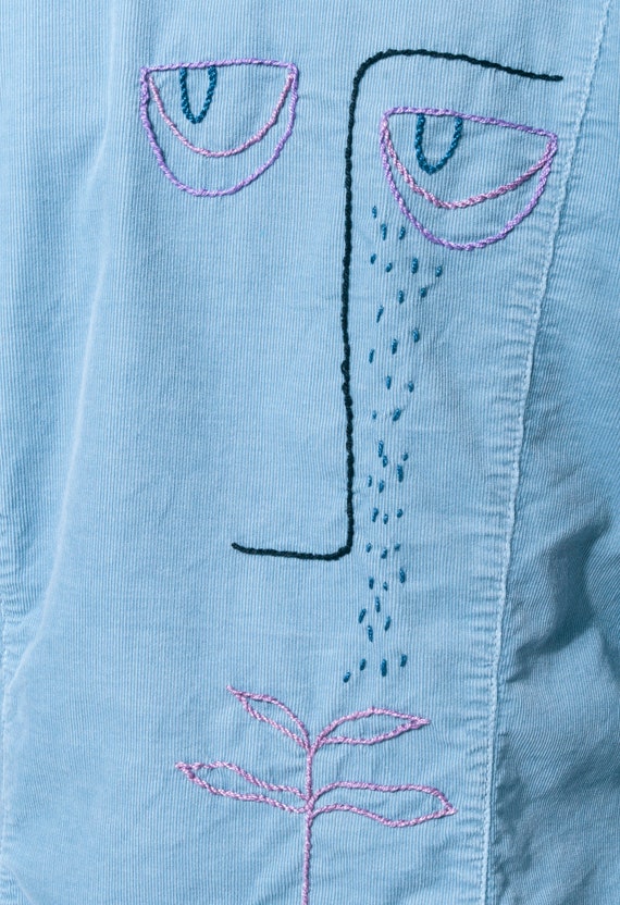 Reworked corduroy shirt 90s vintage sad face embr… - image 3
