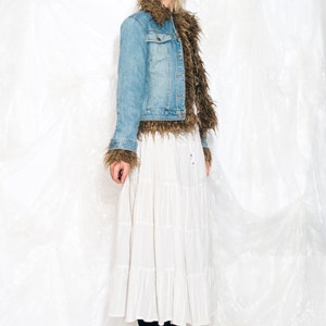 Vintage Y2K Denim Jacket with Faux Fur Lining 2000s Fairycore Grunge Blue Furry Coat Small image 3