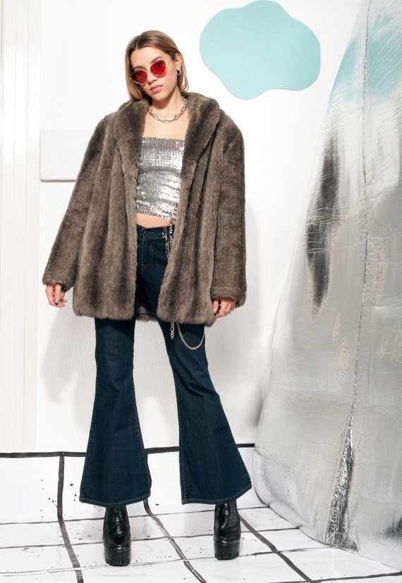 Faux fur coat 80s vintage fake fur winter coat in