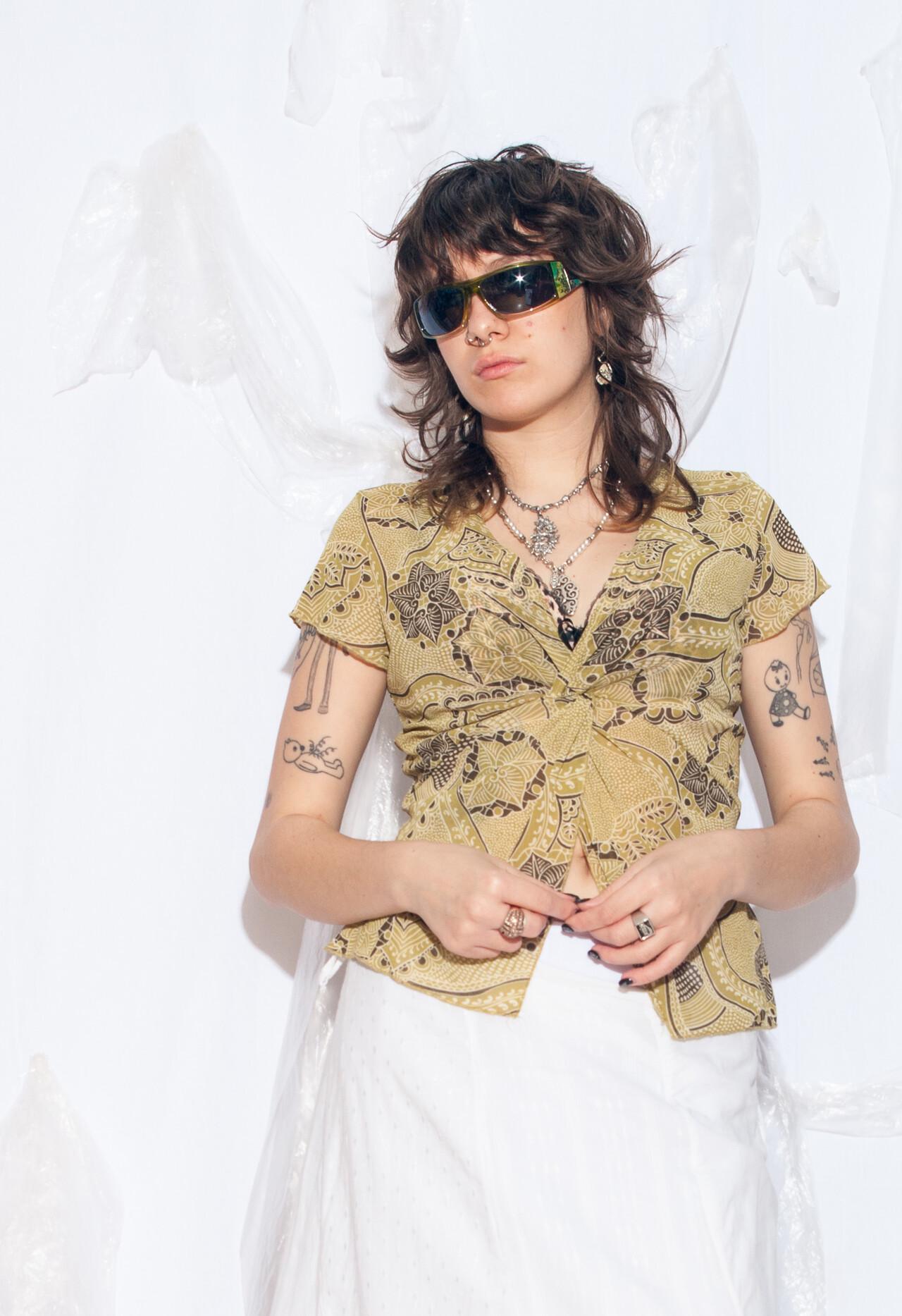 Vintage Y2K Mesh Top in Green - Short Sleeved Whimsigoth Fairycore 