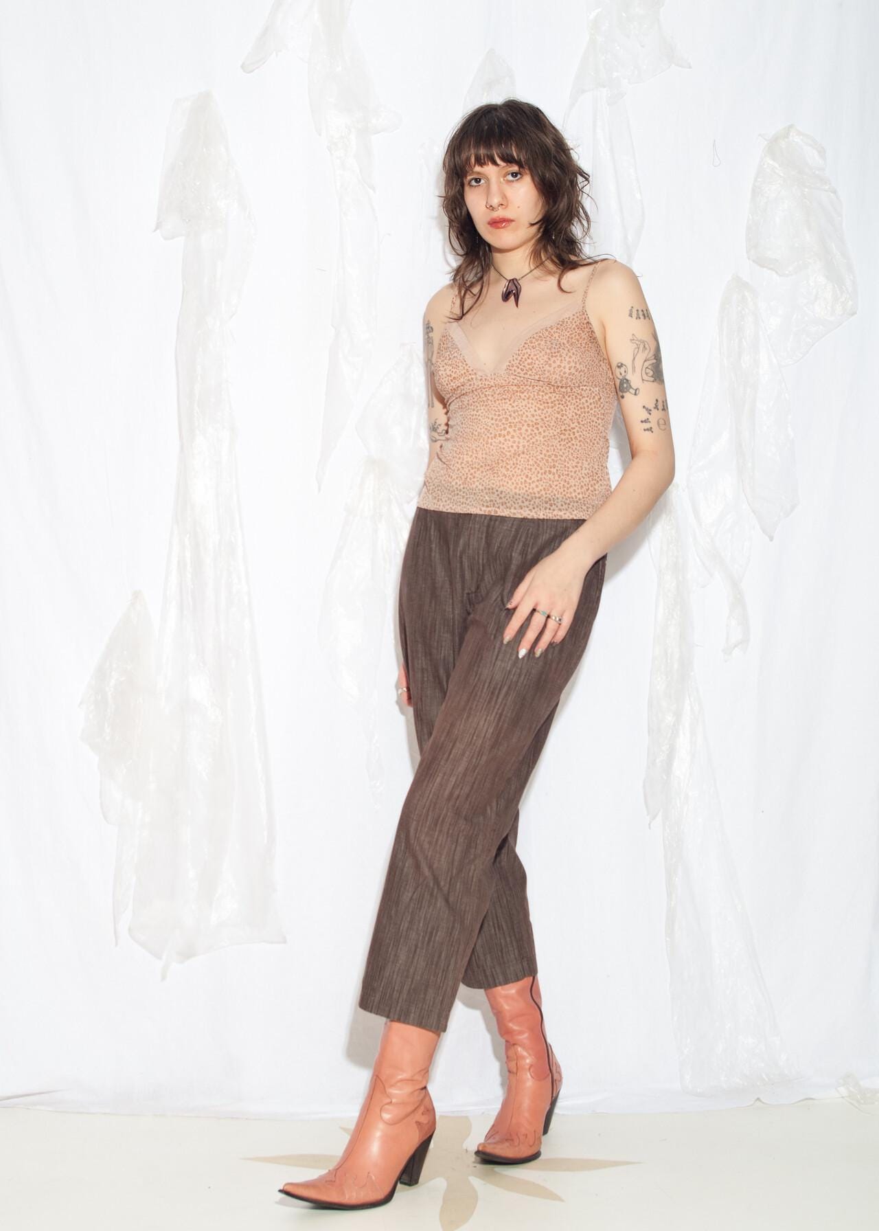 Vintage Y2K Flare Capri Pants in Brown - 2000s Middle Rise