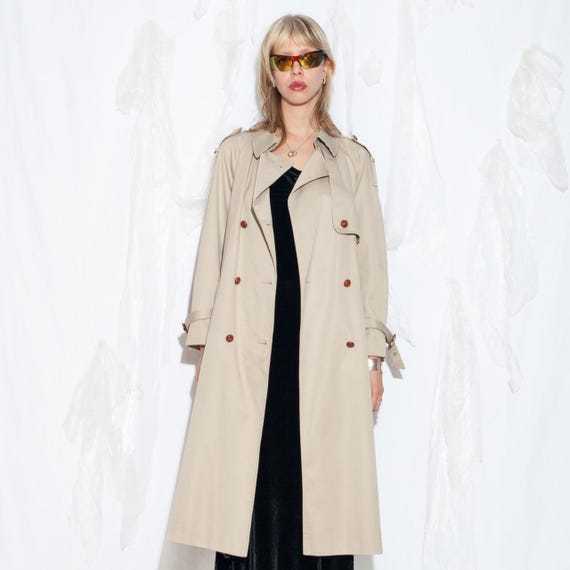 Vintage 90s Beige Trench Coat by Nuage - 1990s Long Minimalist