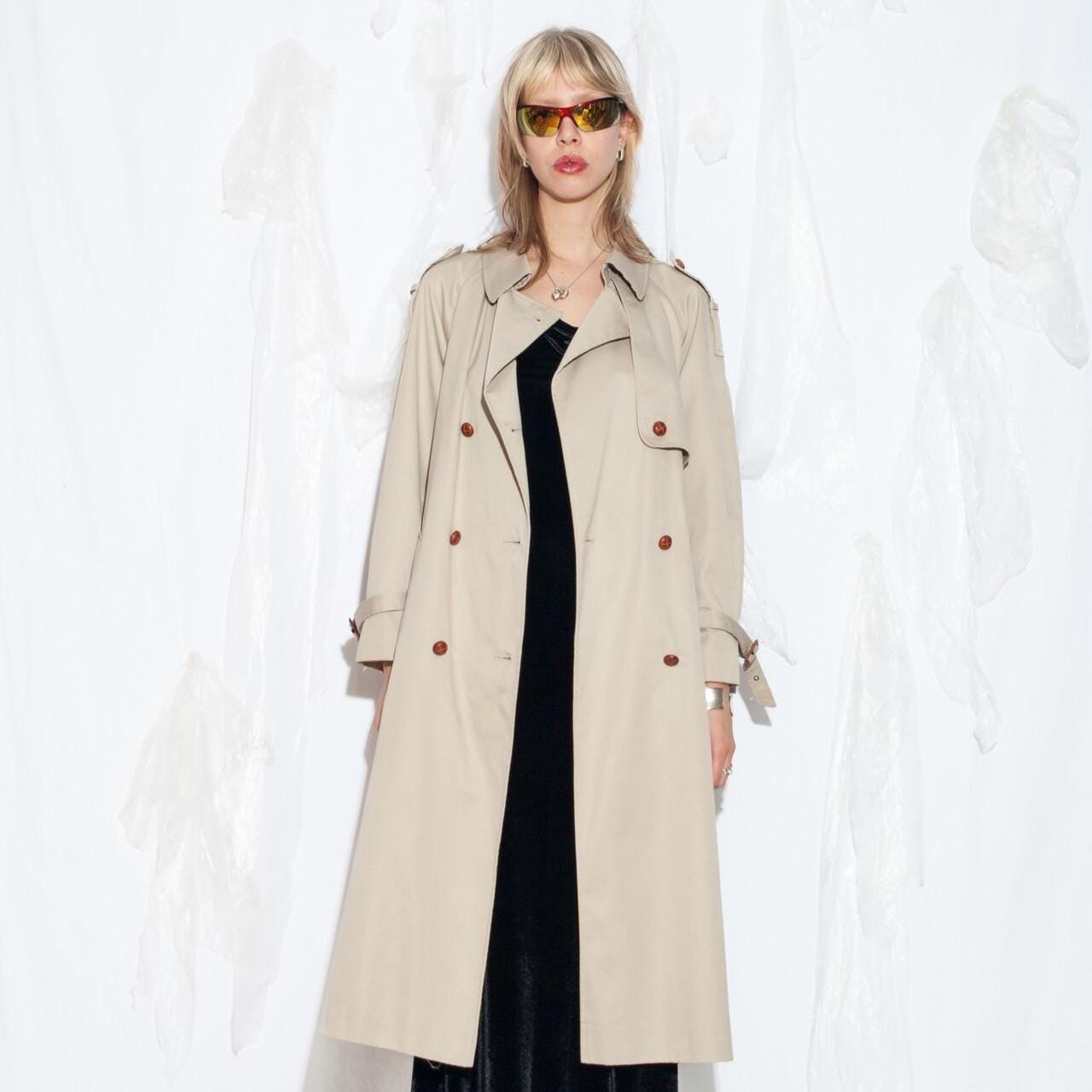 Vintage 90s Beige Trench Coat by Nuage - 1990s Long Minimalist
