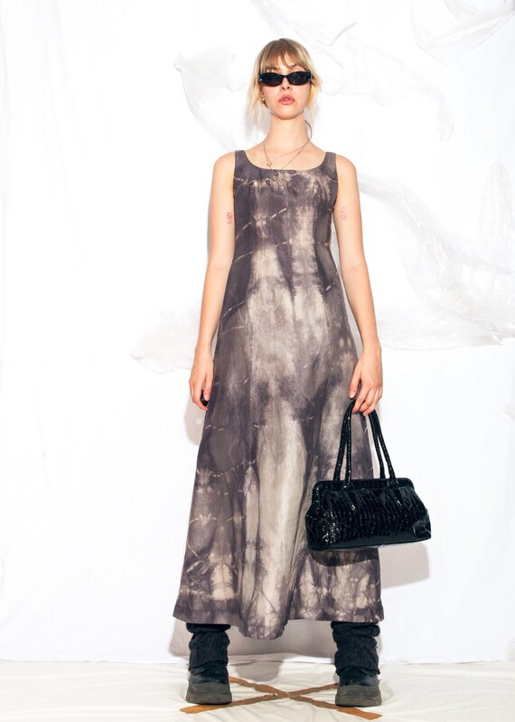 grey tie dye maxi dress Vintage Raw Silk Prom – 90s Dress Button Down Dress