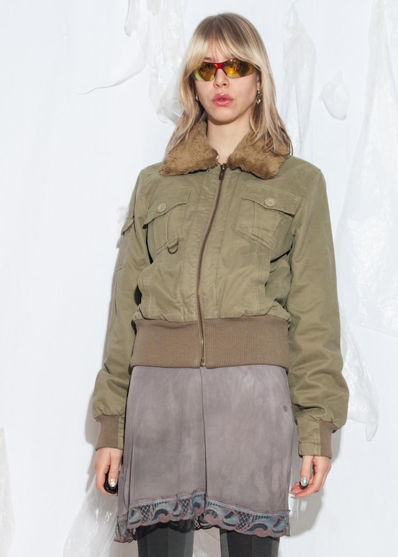 ジャケット・アウター 00s archive military blouson y2k grunge Vintage Y2K Bomber Jacket in Khaki Cotton - 2000s Grunge Aviator