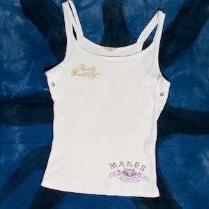 Top vintage de algodón acanalado Y2K en blanco - Camiseta minimalista de los años 2000 - Talla M