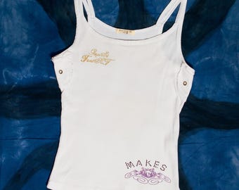 Vintage Y2K Ribbed Cotton Top in White - 2000s Minimalist Tank - Size M