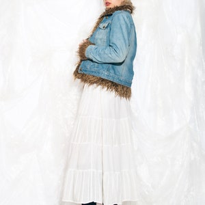 Vintage Y2K Denim Jacket with Faux Fur Lining 2000s Fairycore Grunge Blue Furry Coat Small image 6