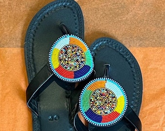 MankaGifts Custom Designed Flat Beaded Sandals - Multicolor Design