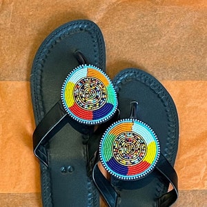 MankaGifts Custom Designed Flat Beaded Sandals - Multicolor Design