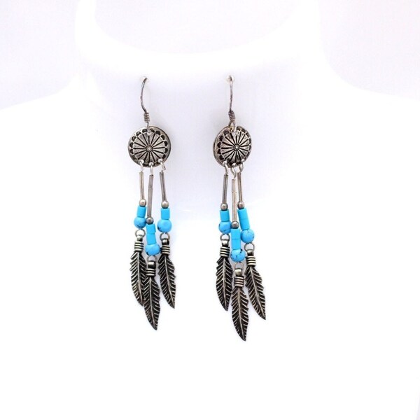 boucles d'oreilles vintage en argent de style Navajo