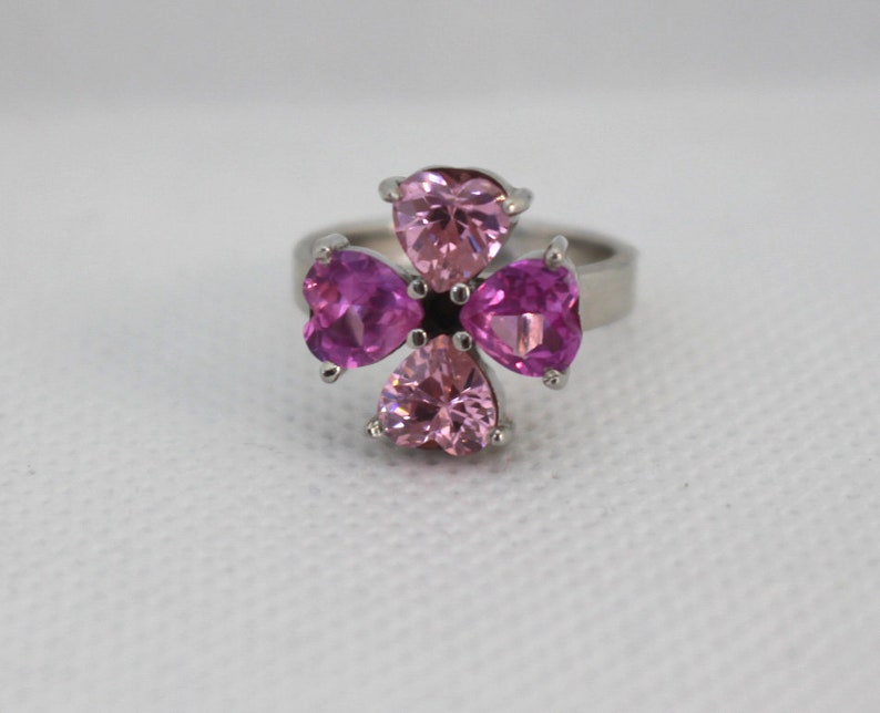 Pink Faux crystal gem silver ring