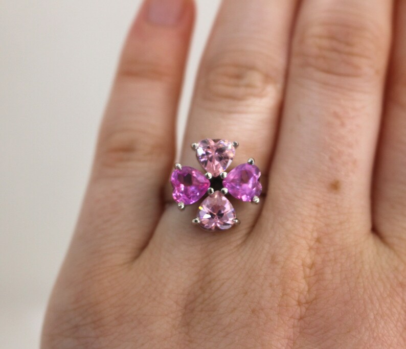 Pink Faux crystal gem silver ring