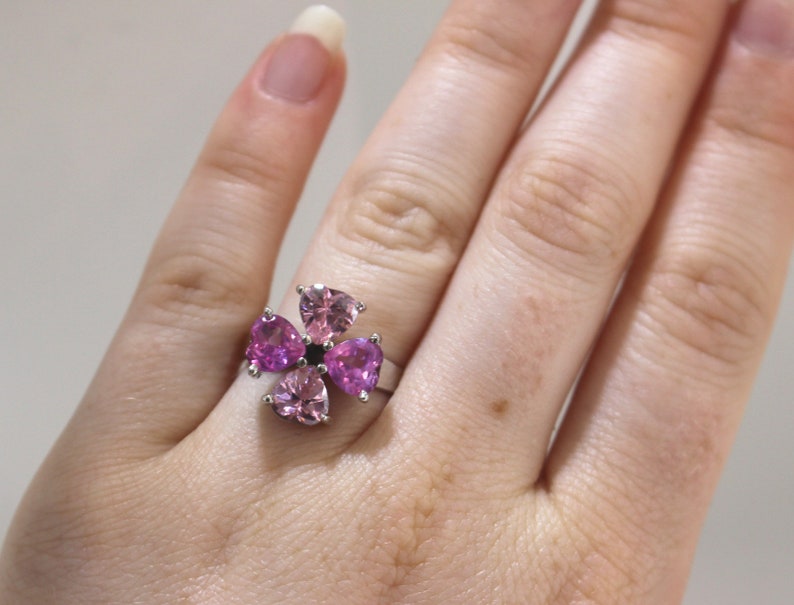 Pink Faux crystal gem silver ring