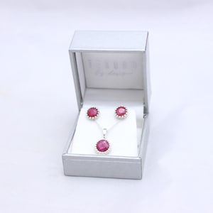 Vintage, natural Ruby crystals and silver earrings and pendant.
