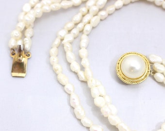 collier vintage de perles d'eau douce à trois rangs