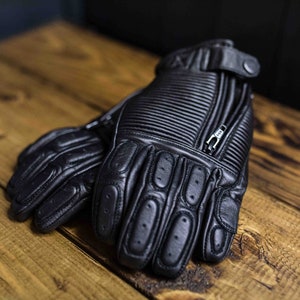 Kuna customs black ribbed retro motorcycle gloves