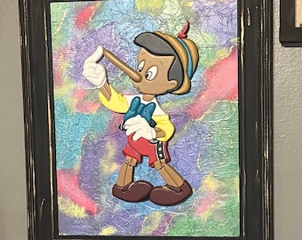 Pinocchio, Art, Wall Art, Disney Art, Wall Hanging, Hand painted Pinocchio