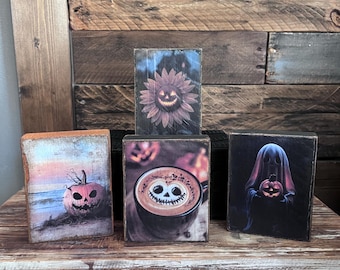 Halloween wood block desk sitters