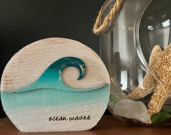 Decoración costera, olas del océano, casa de playa, verano, madera, rústico.