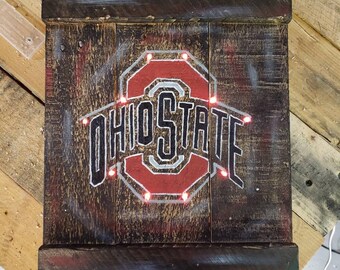 Pallet Plaque, Lighted  Decor, wall hanging, ohio state buckeye, collage, football, sports, Father’s Day,