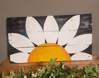 Pintura de margaritas, pintada a mano, arte en madera, arte para colgar en la pared, pintura de margaritas