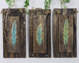 Wood feather rustic wall decor,  wall hanging, boho decor.