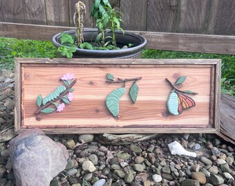 Monarch Butterfly,  Wood Art, Handmade,  Mixed Media, wall hanging , 3D Art