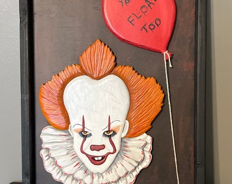 Decoración de pared de Halloween enmarcada, hecha a mano, 3D, Pennywise